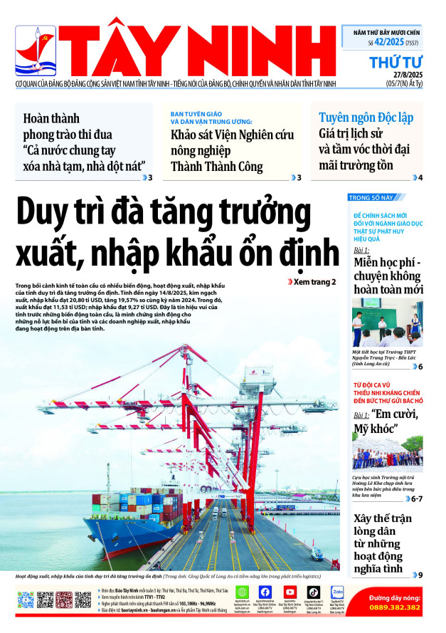 B&aacute;o T&acirc;y Ninh ng&agrave;y 27/8/2025