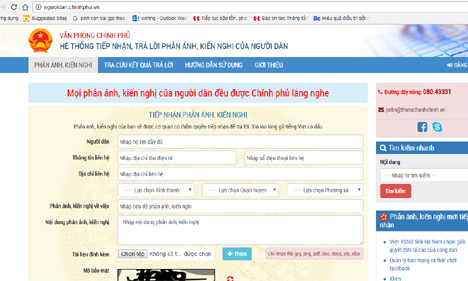Muốn gửi kiến nghị cho Ch&iacute;nh phủ, truy cập địa chỉ nguoidan.chinhphu.vn