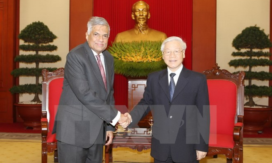 Tổng B&iacute; thư Nguyễn Ph&uacute; Trọng tiếp Thủ tướng Sri Lanka Wickremesinghe