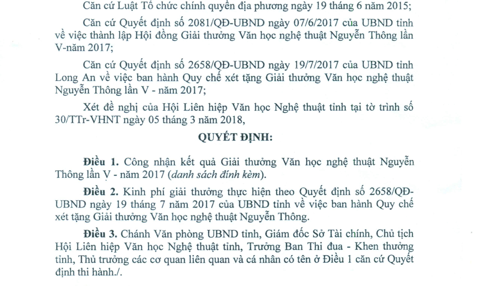 21 t&aacute;c giả đạt giải thưởng Văn học nghệ thuật Nguyễn Th&ocirc;ng lần V – năm 2017