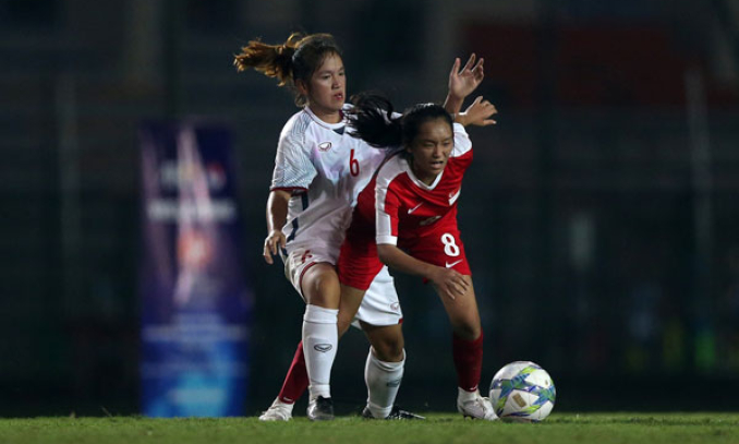 U19 nữ Việt Nam gi&agrave;nh chiến thắng đậm trước U19 nữ Singapore