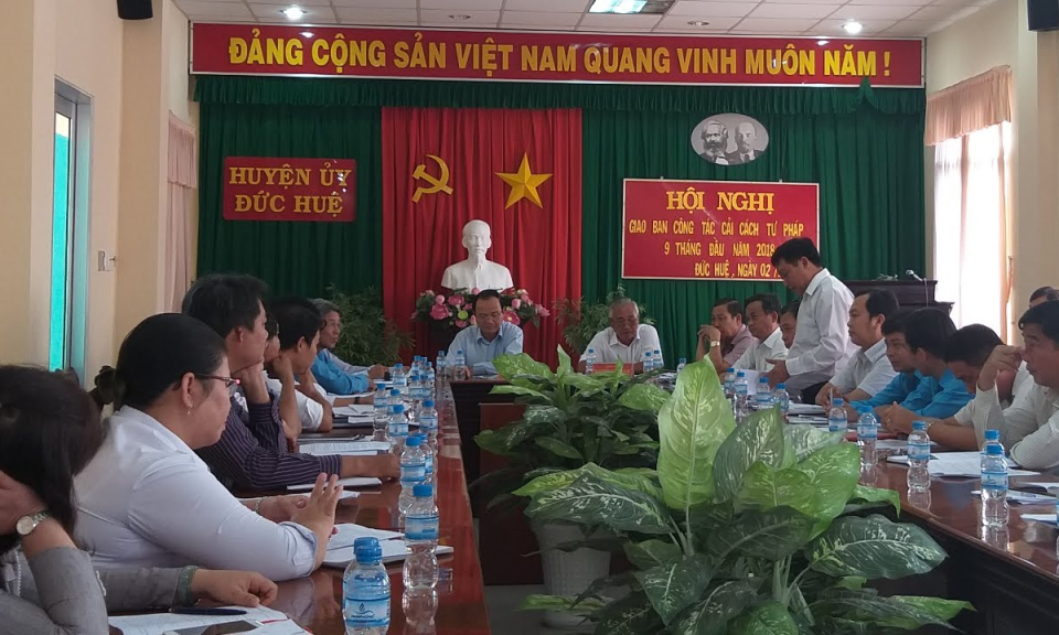 Đức Huệ: Hội nghị giao ban c&ocirc;ng t&aacute;c cải c&aacute;ch tư ph&aacute;p