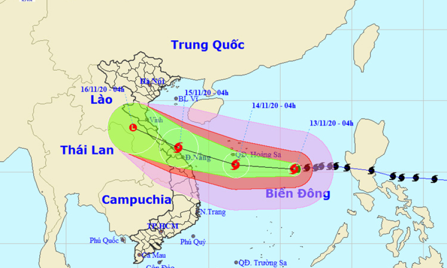 B&atilde;o số 13 đi v&agrave;o đất liền c&aacute;c tỉnh miền Trung, sức gi&oacute; mạnh cấp 12