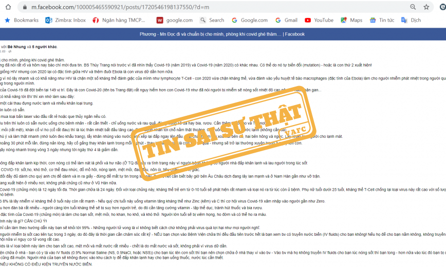 Th&ocirc;ng tin về điều trị COVID-19 tại nh&agrave; l&agrave; sai sự thật