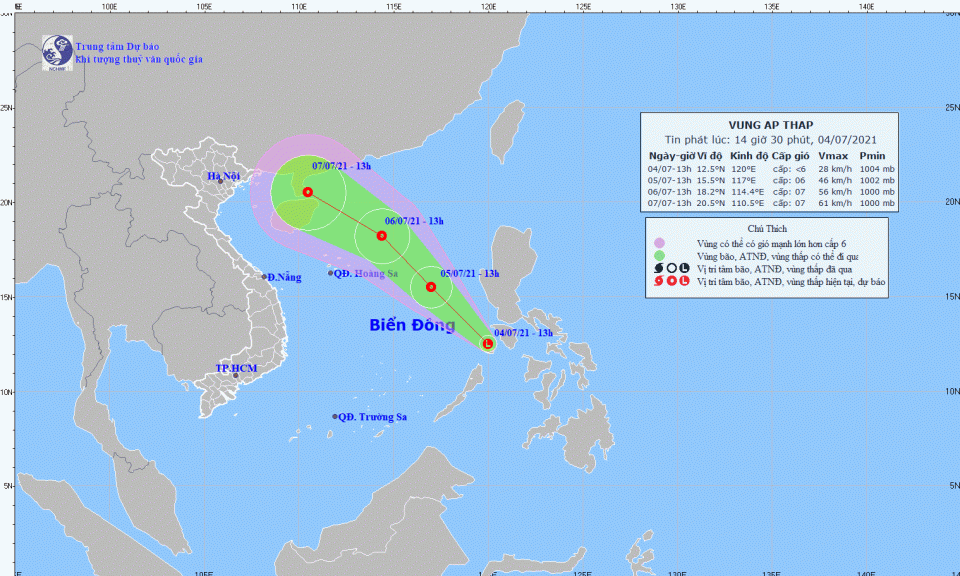V&ugrave;ng &aacute;p thấp đ&atilde; đi v&agrave;o Biển Đ&ocirc;ng