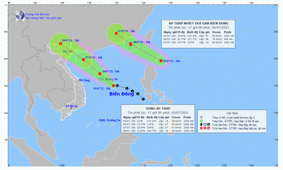 &Aacute;p thấp nhiệt đới v&agrave; v&ugrave;ng &aacute;p thấp nhiệt đới hoạt động song song tr&ecirc;n biển Đ&ocirc;ng, c&oacute; thể xuất hiện b&atilde;o