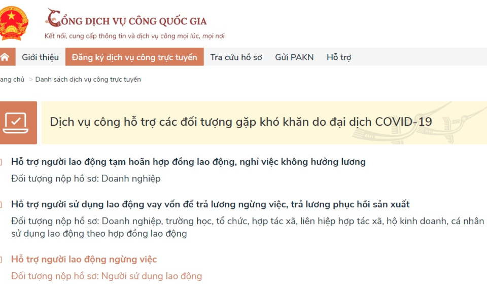 Cổng Dịch vụ c&ocirc;ng quốc gia c&oacute; 8 dịch vụ hỗ trợ người lao động v&agrave; doanh nghiệp