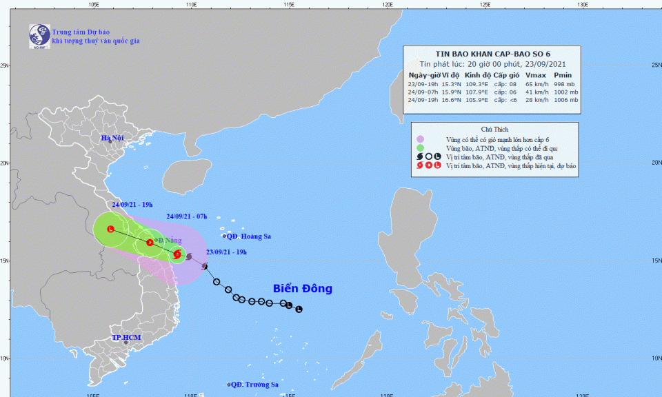 B&atilde;o số 6 ngay tr&ecirc;n v&ugrave;ng biển từ Quảng Trị đến Quảng Ng&atilde;i, giật cấp 10
