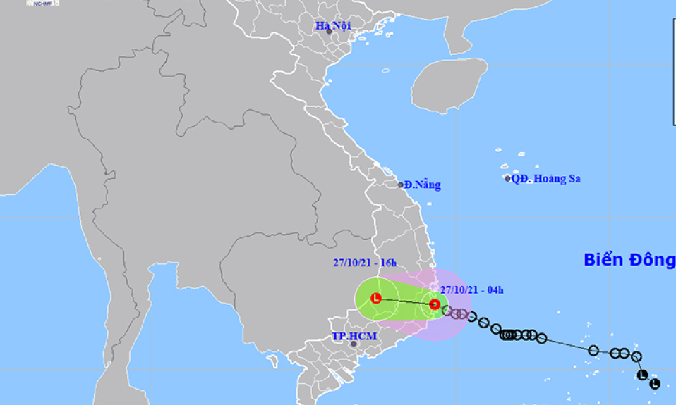 Thời tiết ng&agrave;y 27/10: &Aacute;p thấp nhiệt đới di chuyển theo hướng T&acirc;y T&acirc;y Bắc, Nam Trung B&ocirc;̣ và T&acirc;y Nguy&ecirc;n mưa to