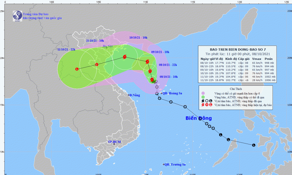 B&atilde;o số 7 c&oacute; khả năng mạnh th&ecirc;m, Đ&ocirc;ng Bắc Bộ c&oacute; mưa rất to từ chiều 9/10