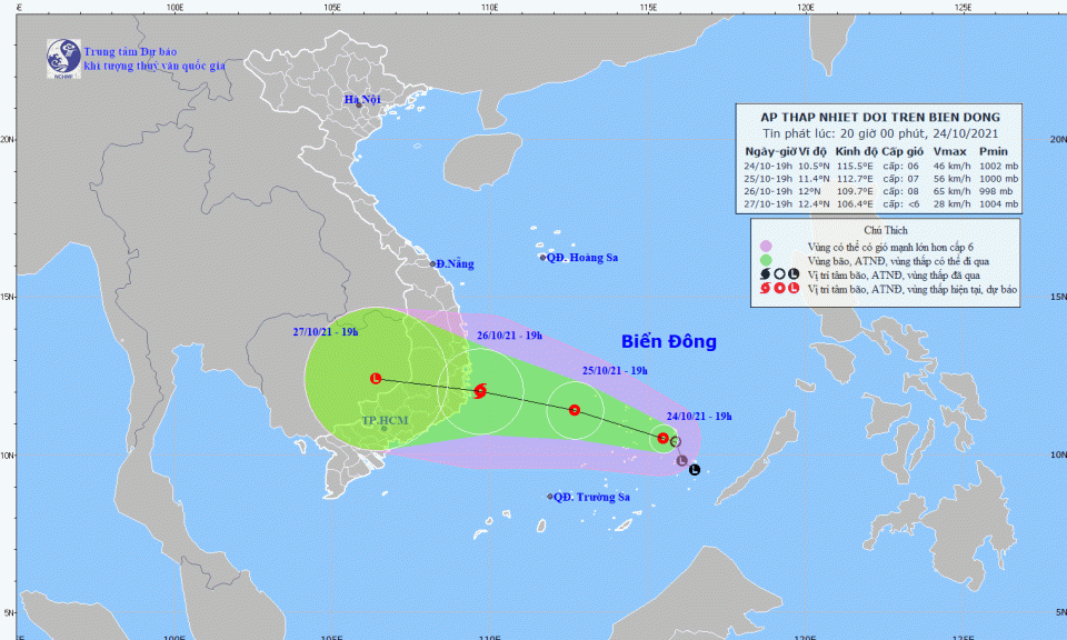&Aacute;p thấp nhiệt đới h&igrave;nh th&agrave;nh tr&ecirc;n Biển Đ&ocirc;ng, thời gian t&aacute;c động đến đất liền rất nhanh