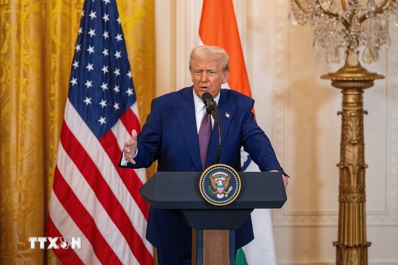 Tổng thống Mỹ Donald Trump phát biểu tại cuộc họp báo ở Nhà Trắng, Washington, D.C (Ảnh: THX/TTXVN)