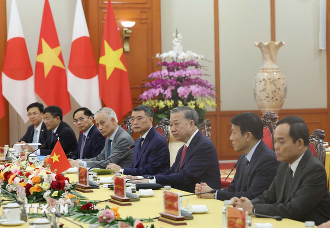 Tổng Bí thư Tô Lâm tại buổi tiếp Chủ tịch đảng Dân chủ Tự do, Thủ tướng Nhật Bản Ishiba Shigeru. (Ảnh: Thống Nhất/TTXVN)