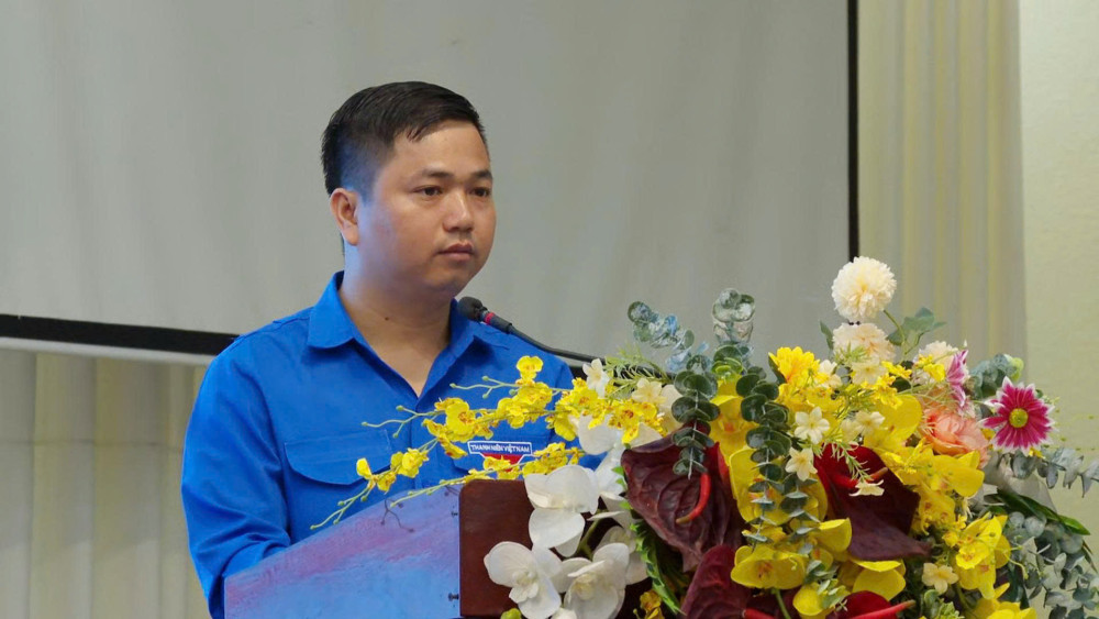 Phó Bí thư Tỉnh đoàn Tây Ninh Phạm Văn Hậu phát biểu tại buổi lễ