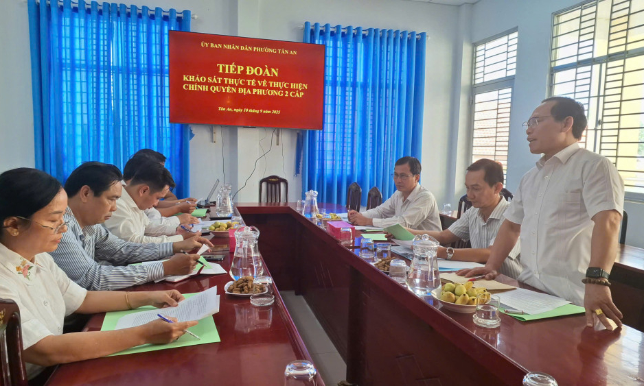 Đo&agrave;n c&ocirc;ng t&aacute;c Bộ Nội vụ khảo s&aacute;t việc thực hiện ch&iacute;nh quyền 2 cấp tại phường T&acirc;n An