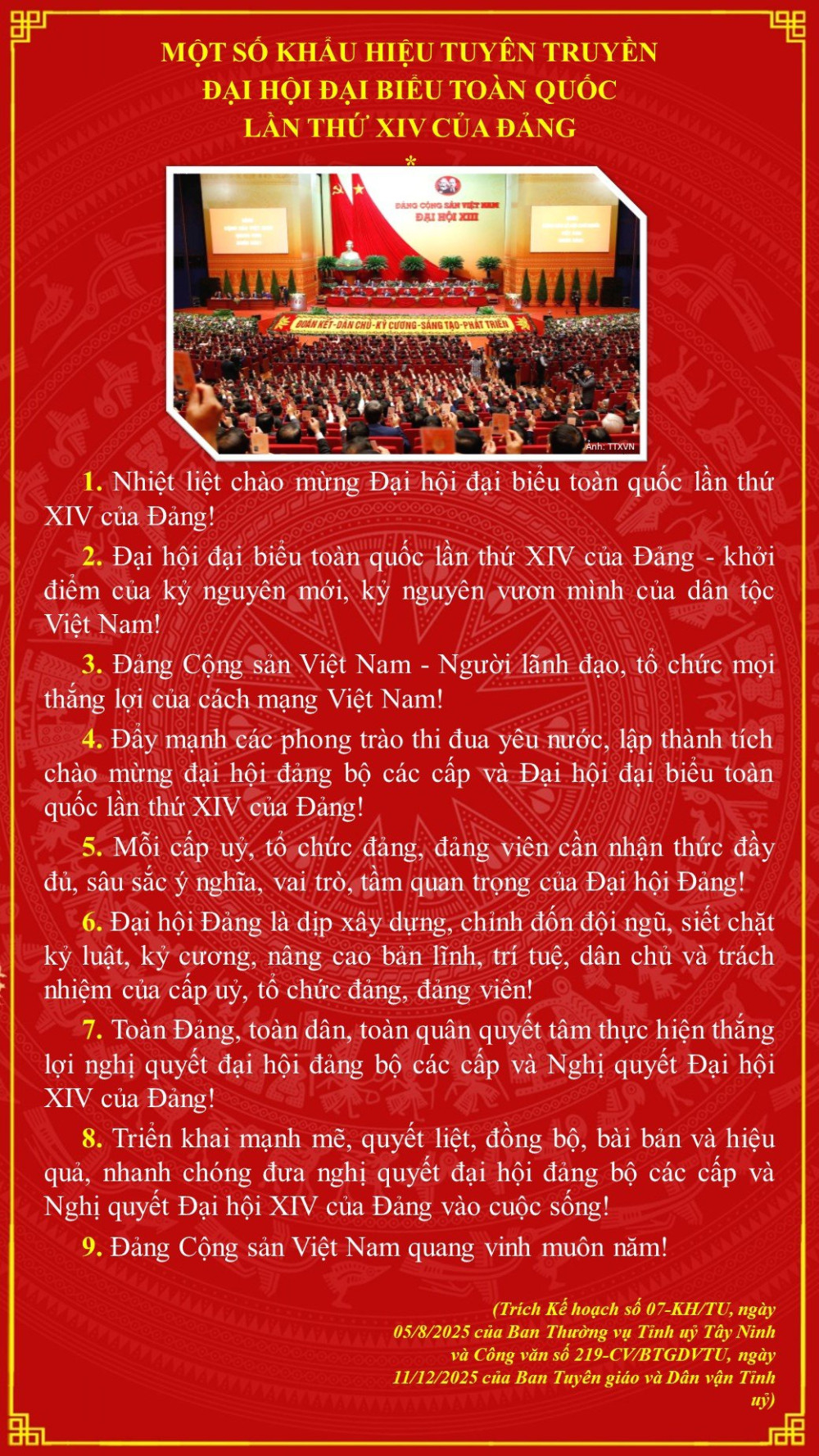 Một số khẩu hiệu tuyên truyền Đại hội đại biểu toàn quốc lần thứ XIV của Đảng
