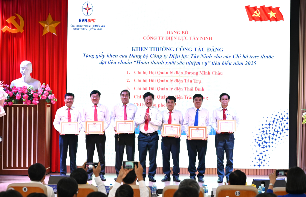 Khen thưởng 6 chi bộ trực thuộc Đảng ủy Công ty Điện lực Tây Ninh hoàn thành xuất sắc nhiệm vụ năm 2025