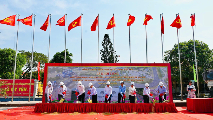 Khởi c&ocirc;ng c&aacute;c c&ocirc;ng tr&igrave;nh hạ tầng trọng điểm tại x&atilde; Mỹ Y&ecirc;n
