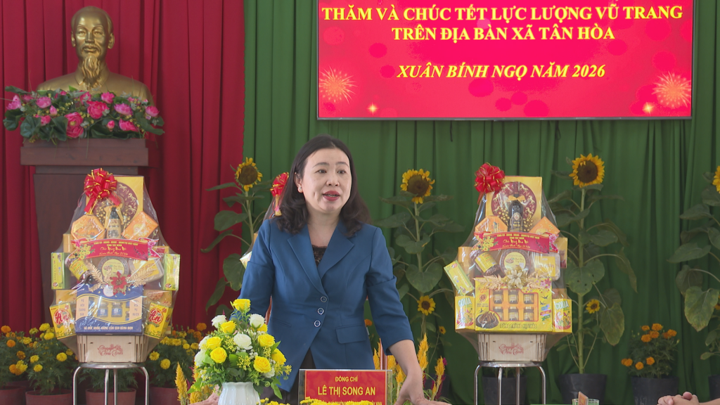 Tỉnh ủy viên, Phó Trưởng Đoàn ĐBQH tỉnh Lê Thị Song An phát biểu tại buổi làm việc