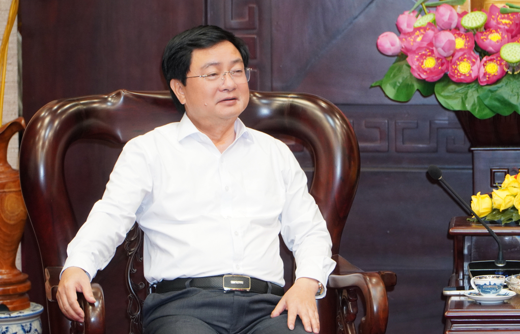 Uỷ viên Trung ương Đảng, Bí thư Tỉnh uỷ Tây Ninh Nguyễn Văn Quyết phát biểu chúc tết