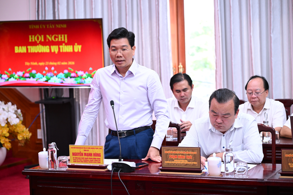 Uỷ viên Trung ương Đảng, Phó Bí thư Thường trực Tỉnh uỷ, Chủ tịch HĐND tỉnh Nguyễn Mạnh Hùng phát biểu tại cuộc họp