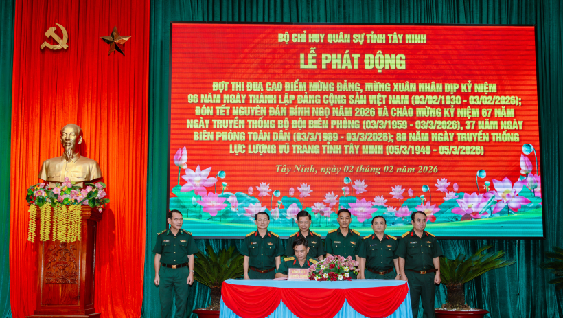 Bộ Chỉ huy Qu&acirc;n sự tỉnh T&acirc;y Ninh ph&aacute;t động thi đua cao điểm 'Mừng Đảng, mừng Xu&acirc;n' năm 2026