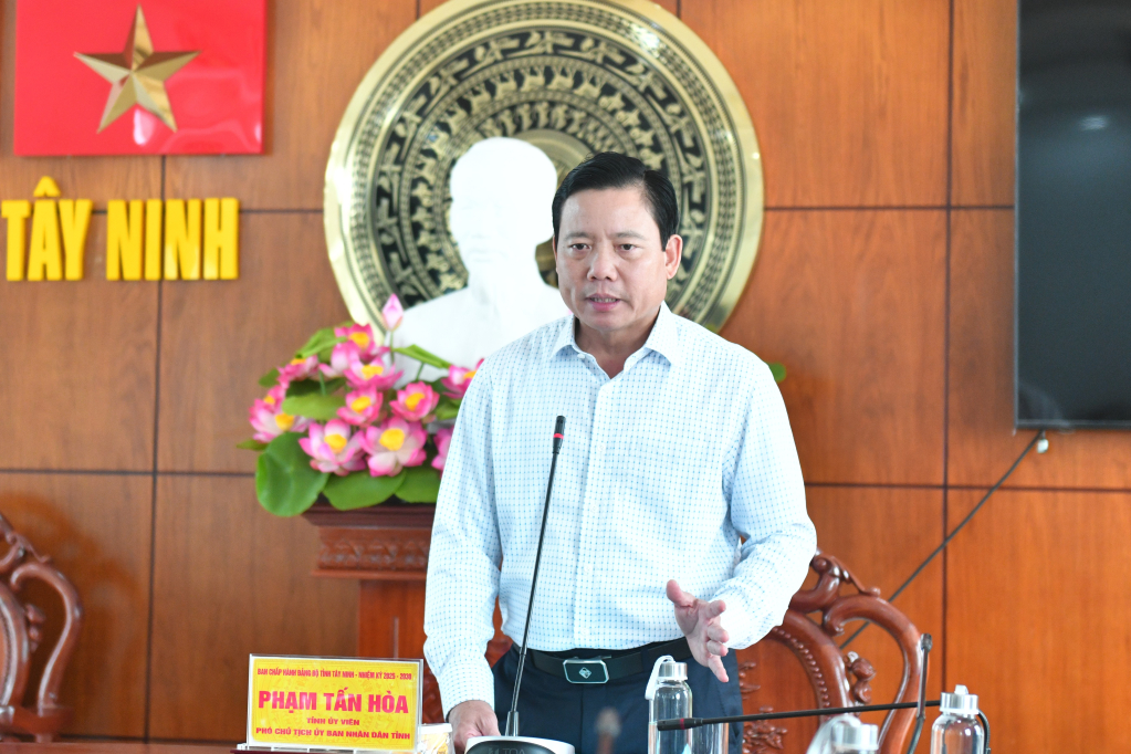 Phó Chủ tịch UBND tỉnh Phạm Tấn Hòa phát biểu tại cuộc họp