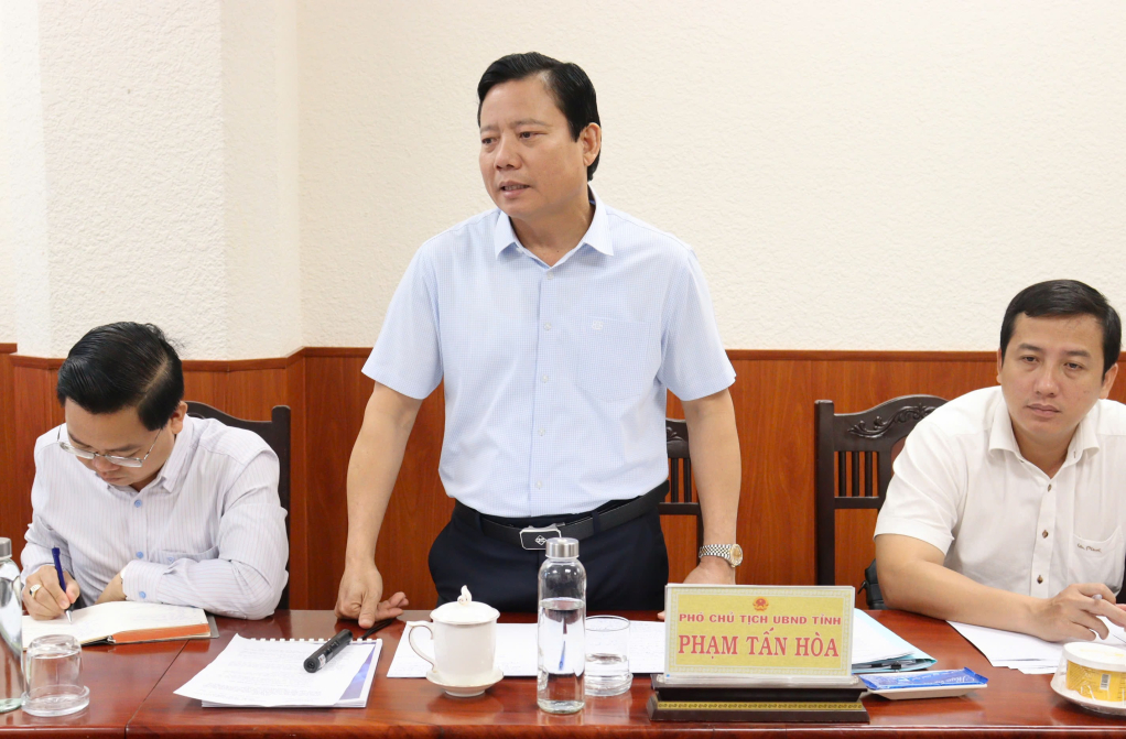 Phó Chủ tịch UBND tỉnh Phạm Tấn Hòa phát biểu tại cuộc họp 