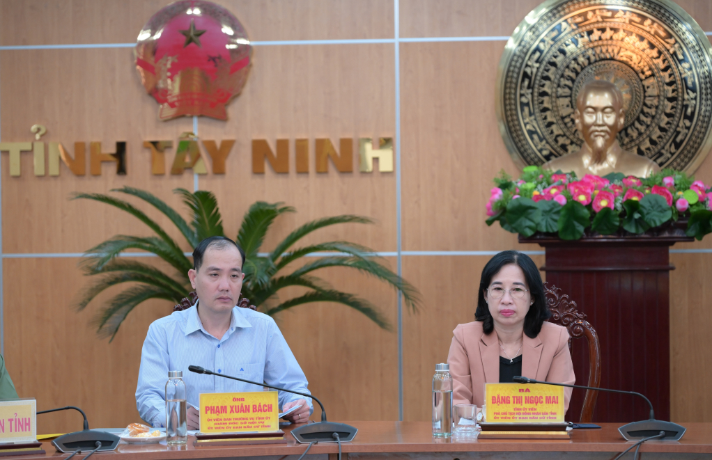 Dự tại điểm cầu tỉnh Tây Ninh có Tỉnh uỷ viên, Phó Chủ tịch HĐND tỉnh Đặng Thị Ngọc Mai