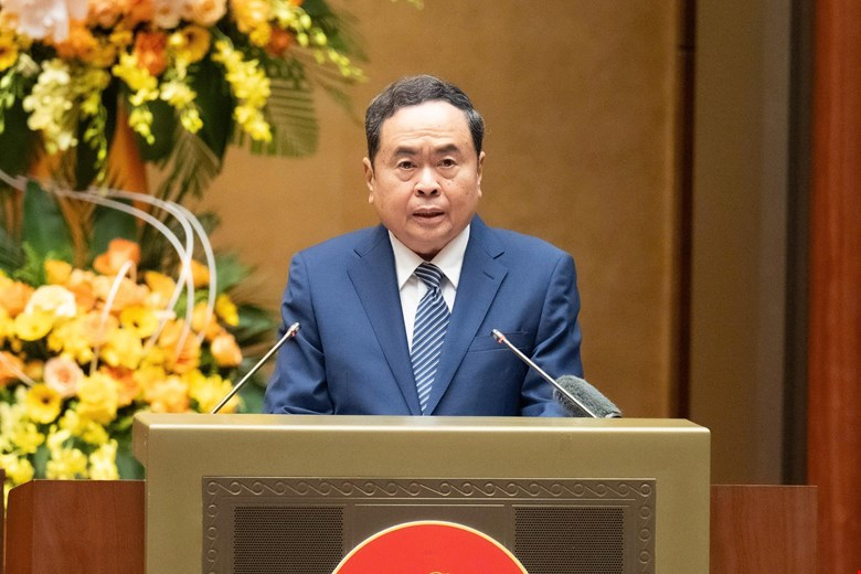 Chủ tịch Quốc hội Trần Thanh Mẫn, Chủ tịch Hội đồng Bầu cử quốc gia phát biểu khai mạc Hội nghị (Ảnh: quochoi.vn)