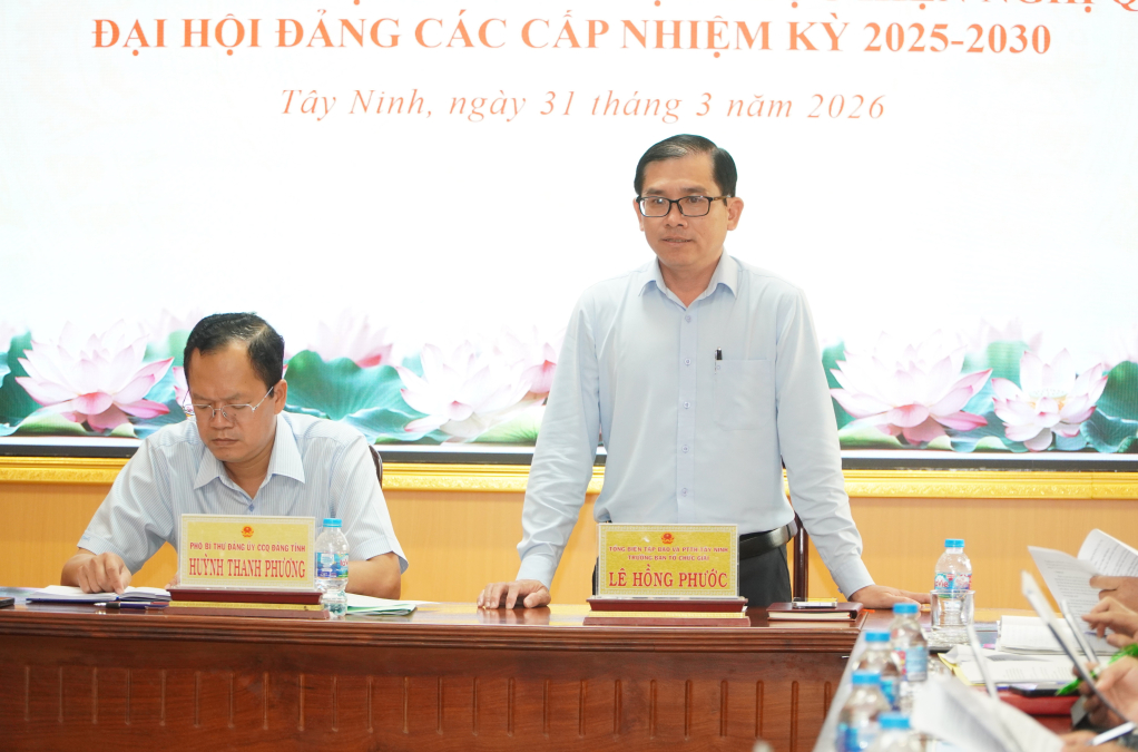 Bí thư Đảng ủy, Tổng Biên tập Báo và phát thanh, truyền hình Tây Ninh Lê Hồng Phước phát biểu 