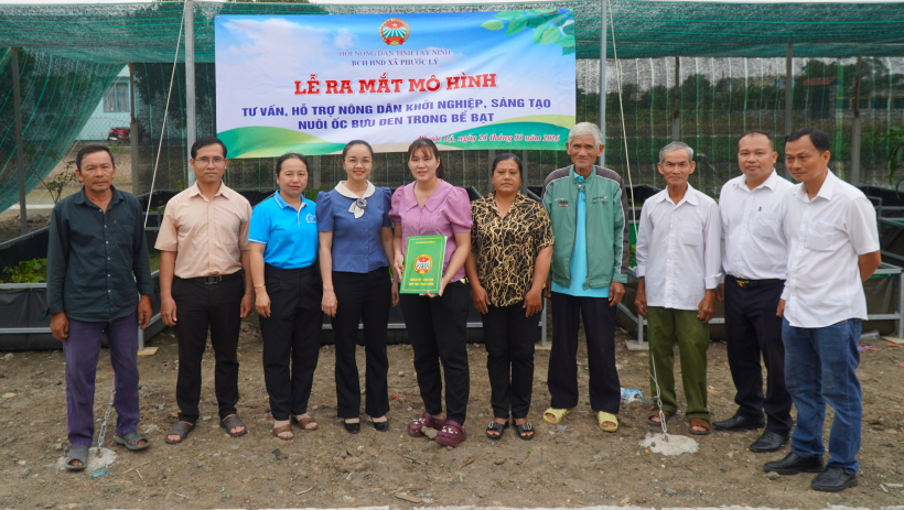 X&atilde; Phước L&yacute;: Ra mắt m&ocirc; h&igrave;nh tư vấn, hỗ trợ n&ocirc;ng d&acirc;n khởi nghiệp nu&ocirc;i ốc bươu đen trong bể bạt