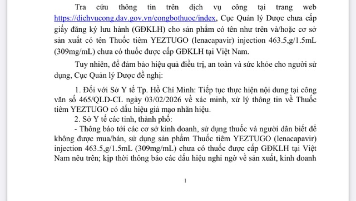Bộ Y tế v&agrave;o cuộc vụ thuốc ti&ecirc;m Yeztugo c&oacute; dấu hiệu giả mạo